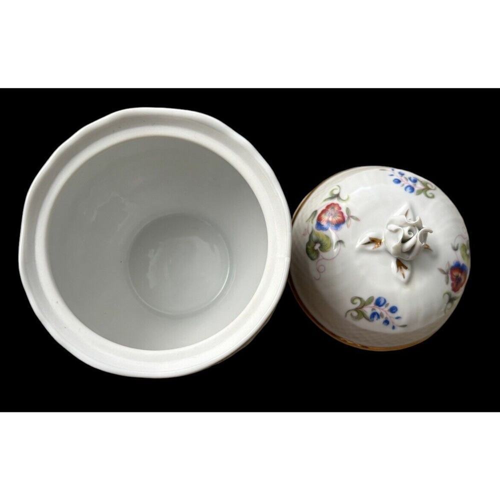 Vintage Hollohaza Porcelain Floral Candy Trinket Dish Jar w/ Lid Hungary 3D Rose - Picture 5 of 7